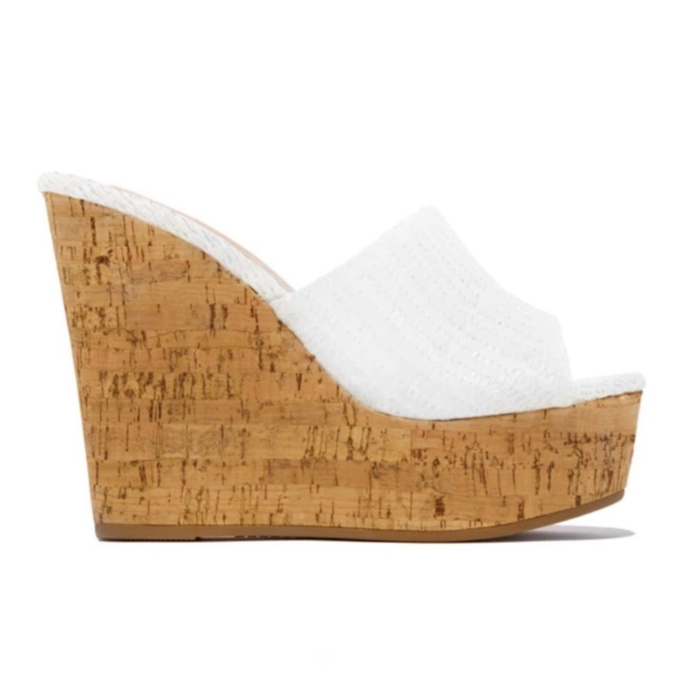 White Raffia Cork Platform Wedge - Picture 4 of 7